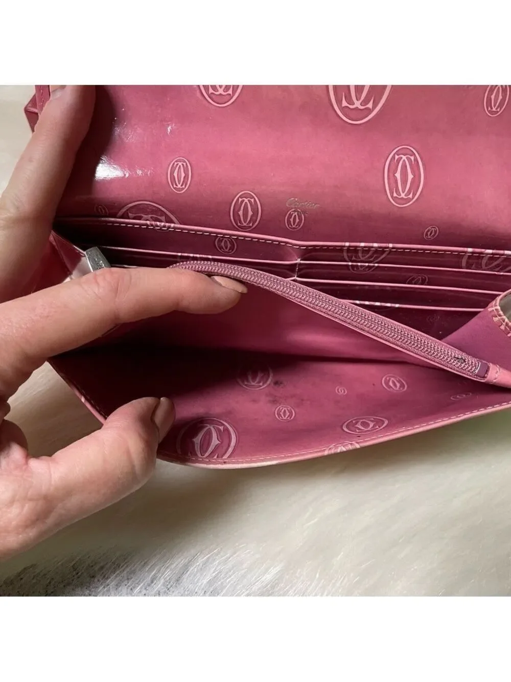 CARTIER MUST DE CARTIER HAPPY BIRTHDAY PINK PATENT LEATHER WALLET AUTHENTIC
